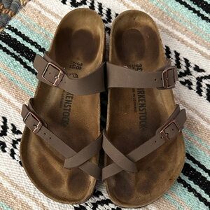 Birkenstock Women's Brown Double-Strap Toe-Cross Sandals size 38
